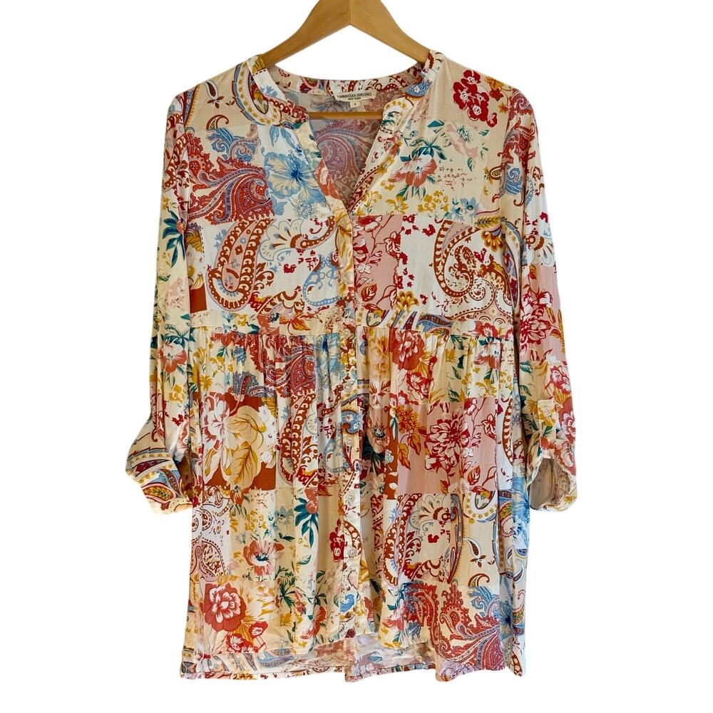 CHRISTIAN SIRIANO | Top Blouse Peasant Floral Western Fall Paisley Boho | SMALL
